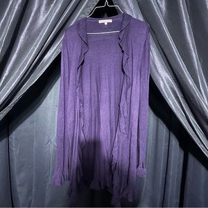 Rebecca Taylor purple long ruffle sweater cardigan Sz L